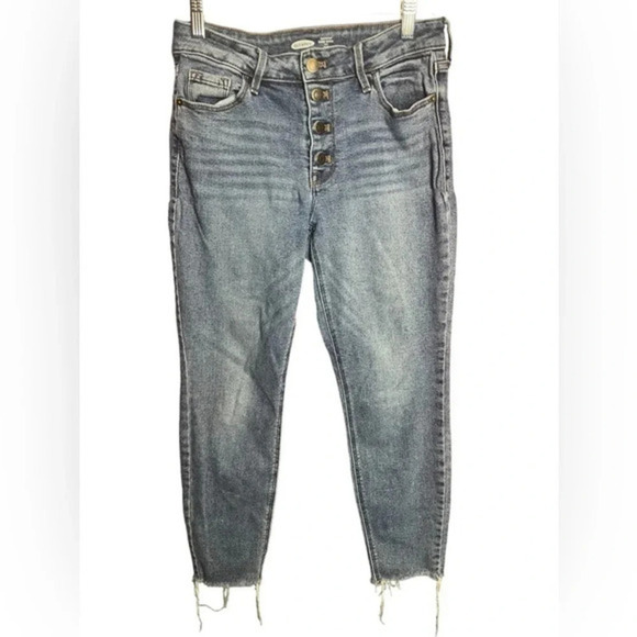 Old Navy Rockstar Mid Rise Super Skinny Ankle‎ Jeans Button Front Raw Hem - Picture 2 of 13